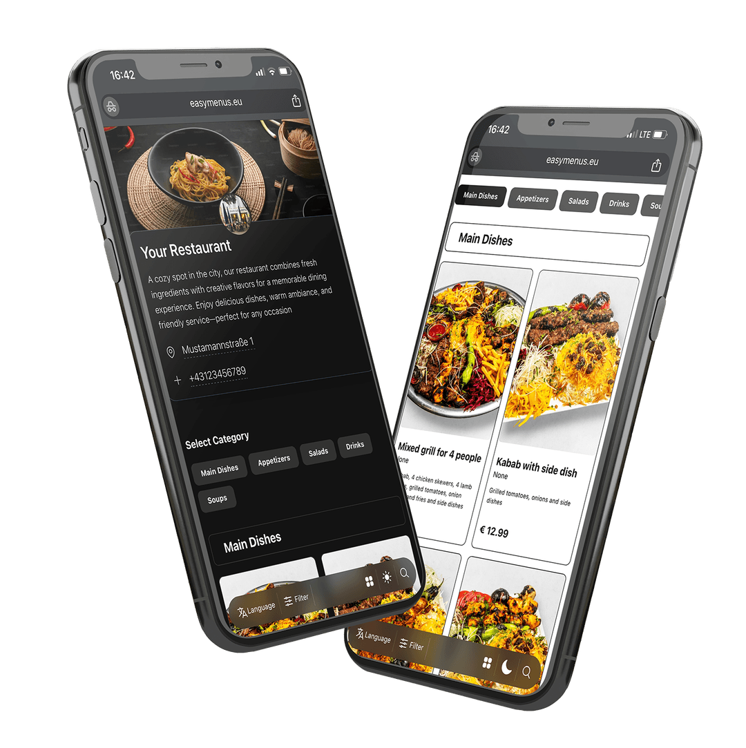 QR code menu displayed on mobile phones