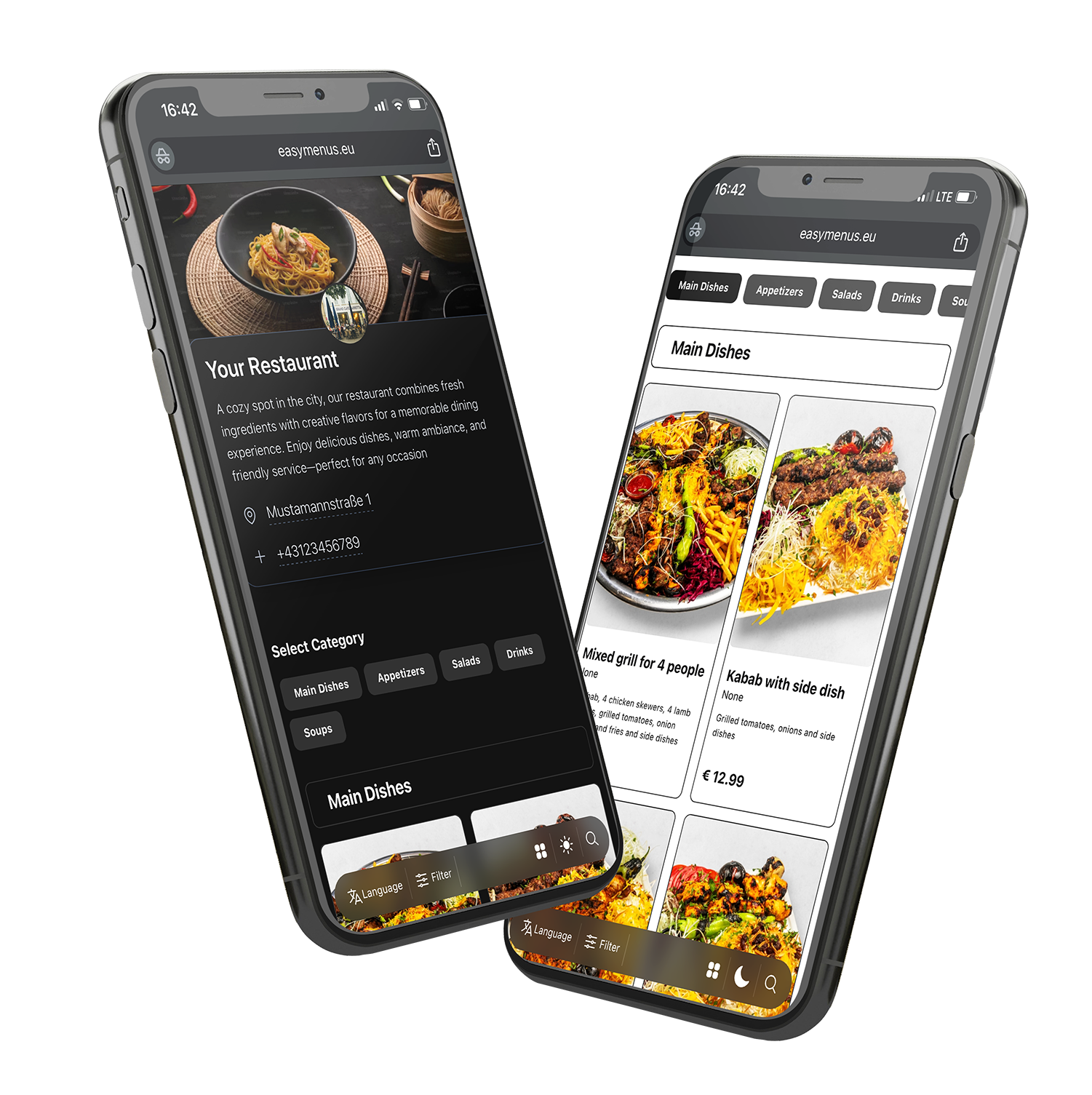 QR code menu displayed on mobile phones