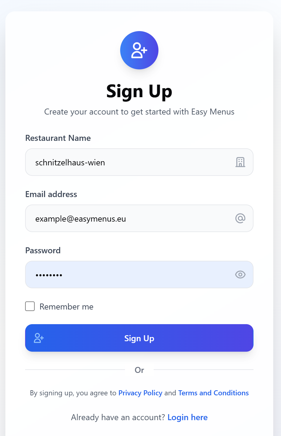 Registrierung - Screenshot